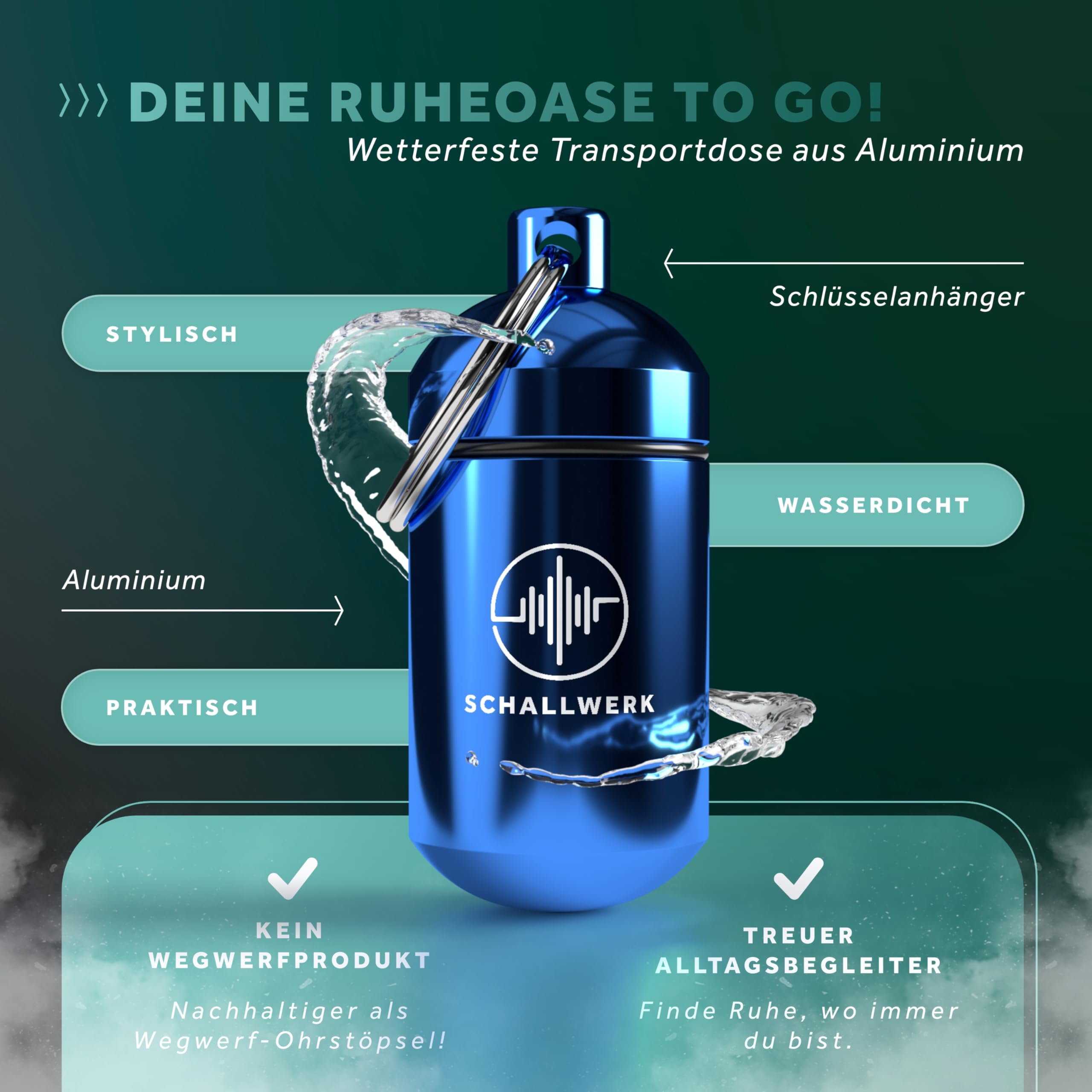 Schallwerk ® Strong+ Daily - unauffällige Gehörschutz Ohrstöpsel – dämpfen Lärm & erhalten Tonqualität – Ohrenstöpsel transparent - Earplugs geeignet für Musik, Alltag, Arbeit & Lernen