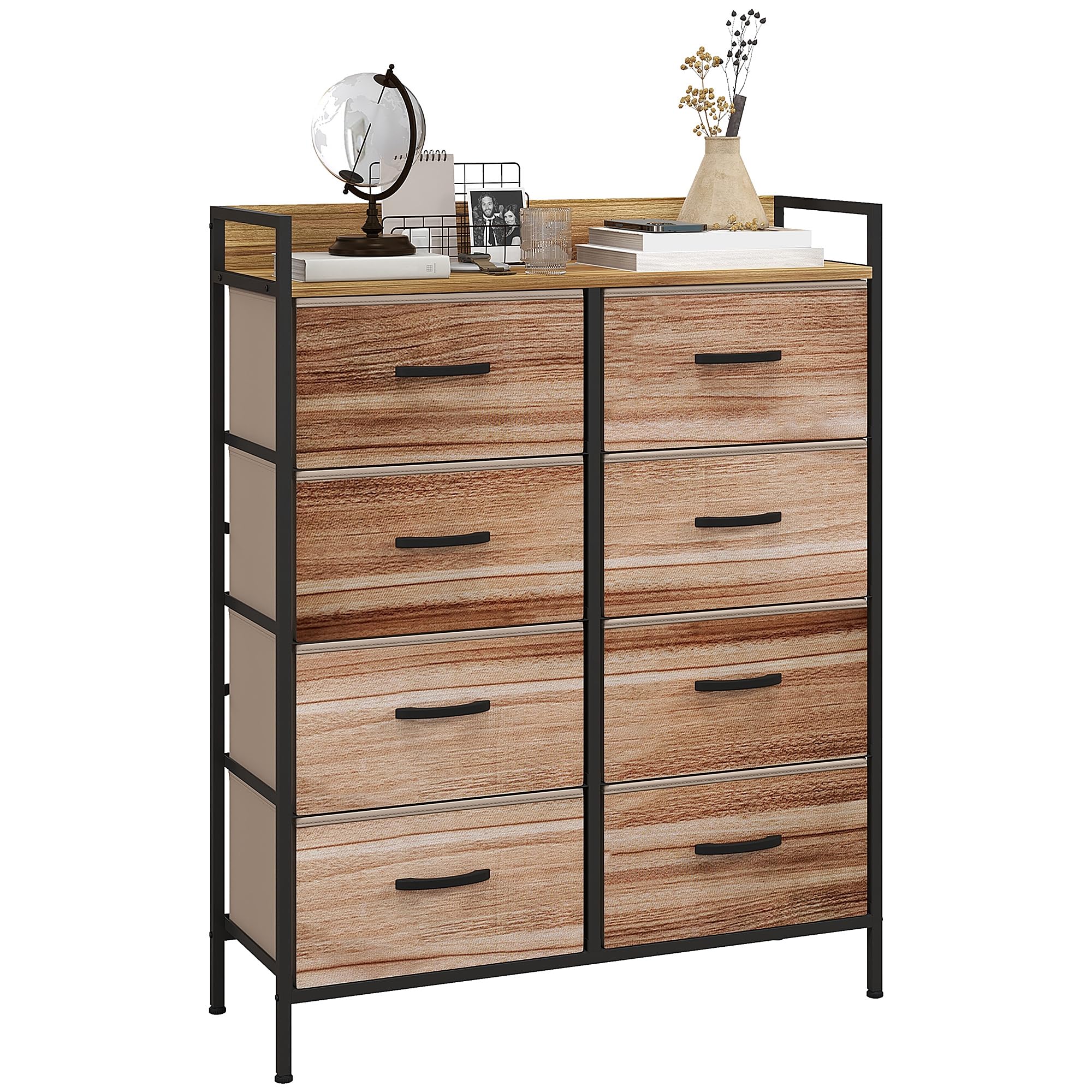 HOMCOM Meuble de Rangement Commode chiffonnier 8 tiroirs en Tissu Amovibles, étagère supérieure et Cadre Acier Style Industriel, 79L x 29l x 101H cm chêne et Noir