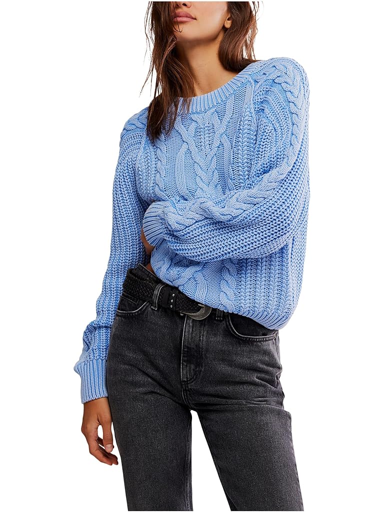 Blue Free People Frankie Cable Sweater