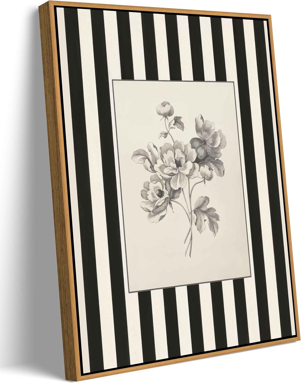 Yellow Framed Stripes Flower Canvas Wall Art Black White Striped Floral Painting Decor Pictures Vintage Sketch Plant Orchid Bedroom Living Posters Prints for Corridor Kitchen Room Decoration
