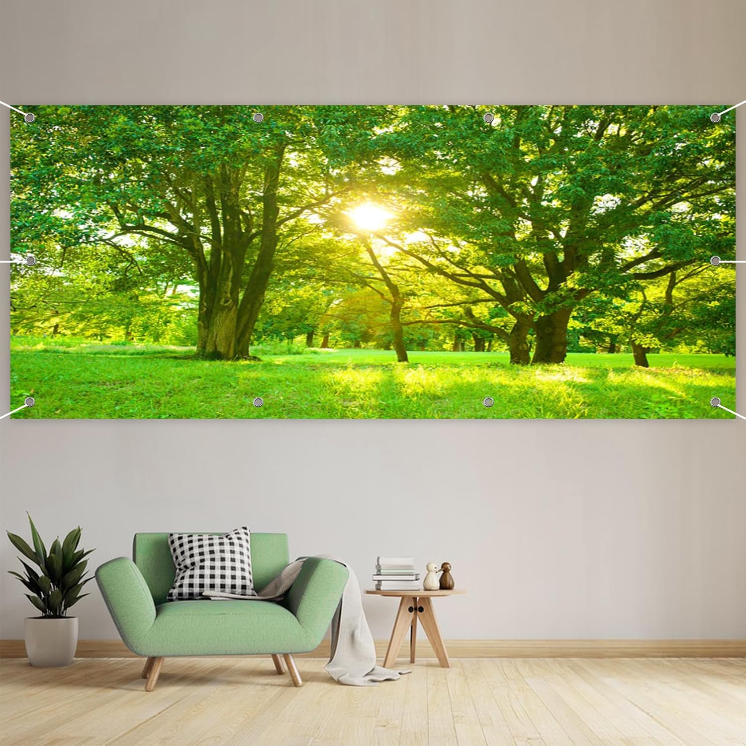 6x13ft Spring Garden Scenery Garage Door Decorative Banner Summer Village Field Natural Landscape Garage Decorative Wallpaper Park Plants Sunshine Tree Theme Outdoor Garage Decorative Mural