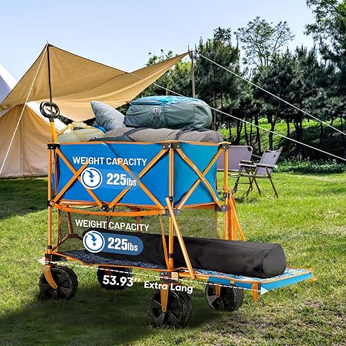 Miniatura 3 de Old Bahama Bay Carro plegable de doble piso de 400 L, carrito plegable con cubierta inferior de 54 pulgadas, carro utilitario resistente con ruedas