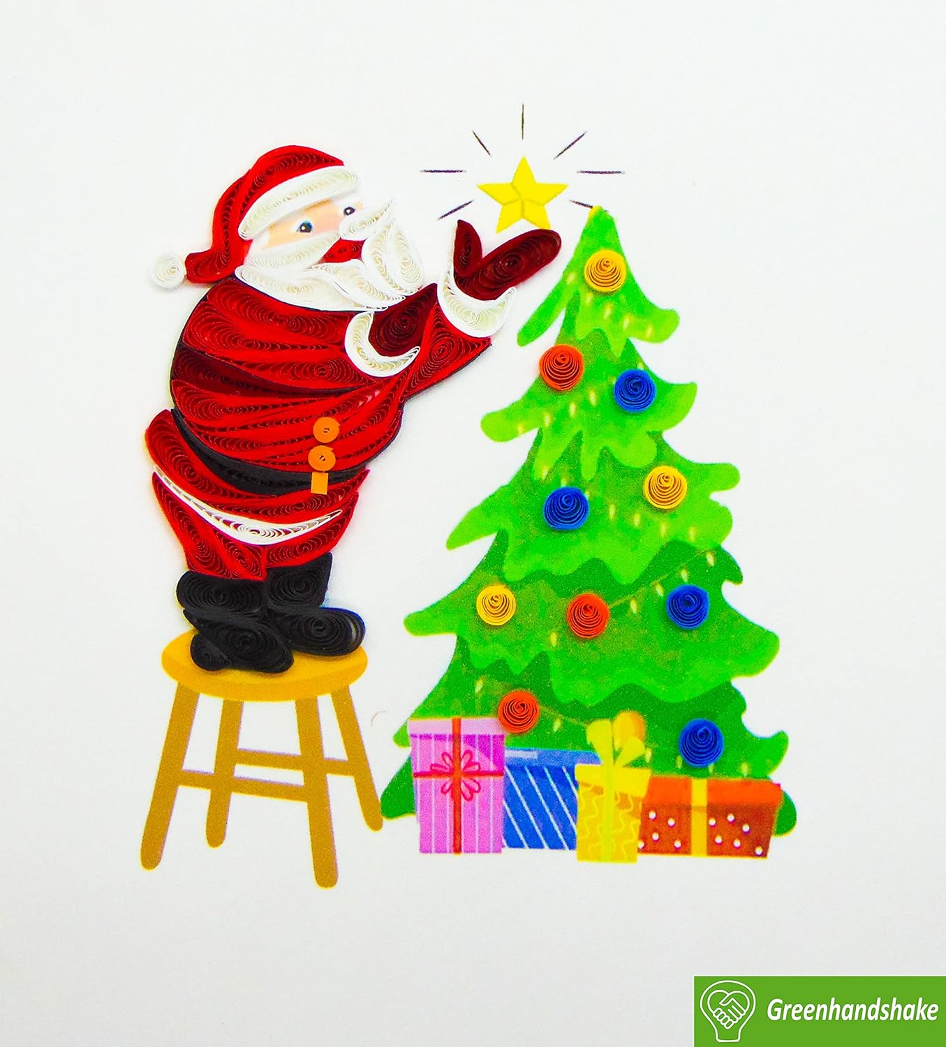 GREENHANDSHAKE Christmas Quilling Card 3D Collection - Unique Dedicated Handmade, Design Greeting Card for all occasion (Santa Claus Decorating a Christmas Tree) - Image 6