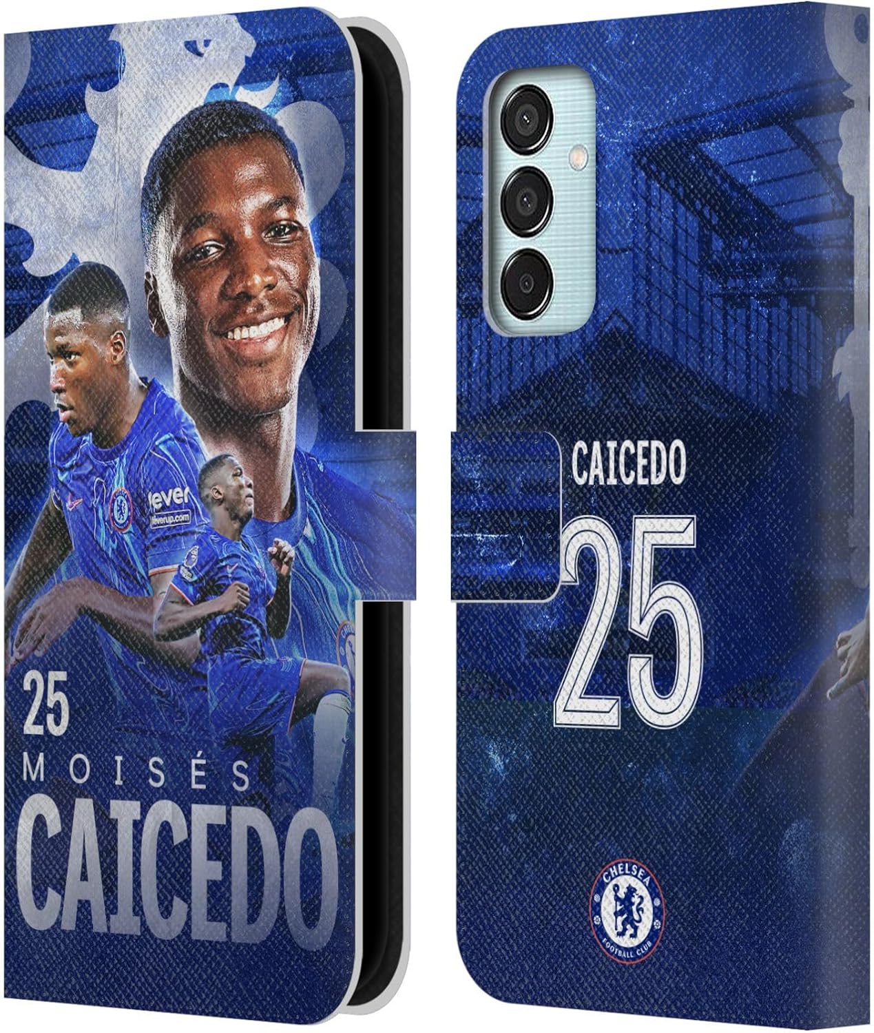 Head Case Designs Officially Licensed Chelsea Football Club Moisés Caicedo 2024/25 First Team Leather Flip Case Compatible with Samsung Galaxy M15/F15 5G