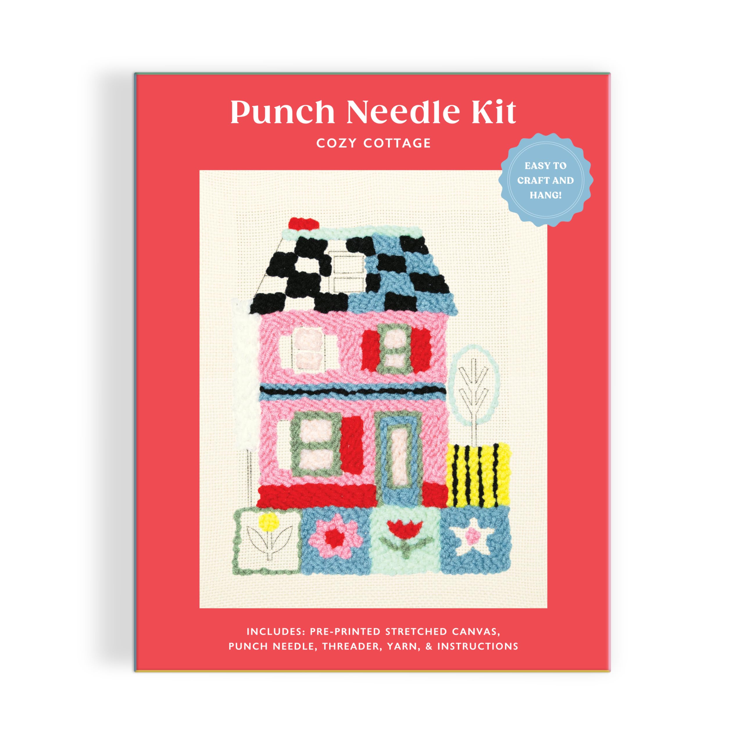 Galison Cozy Cottage – DIY Punch Needle Kit Includes 9 Yarns and Punch Needle To Make Beautiful Cottage Art
