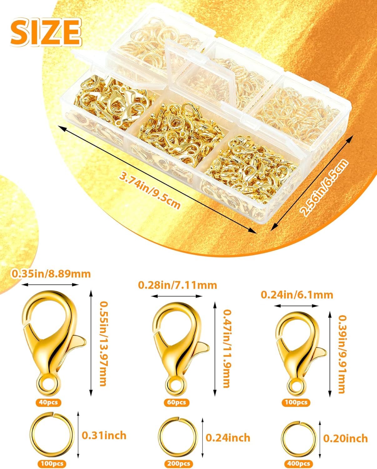 900PCS FIVEIZERO Lobster Claw Clasps and Jump Rings Set - Gold Jewelry Clasps for Necklace, Bracelet, Keychains, and DIY Jewelry Making Supplies - Image 2