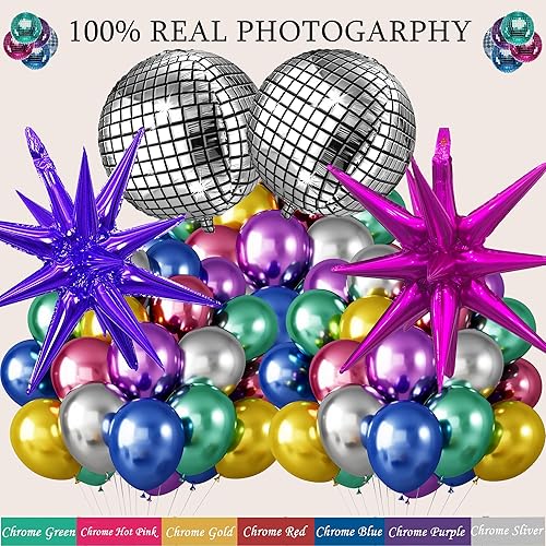 Miniatura 3 de Kit de arco de guirnalda de globos cromados brillantes, decoraciones retro de fiesta de baile de discoteca con globos de bola de discoteca 4D y