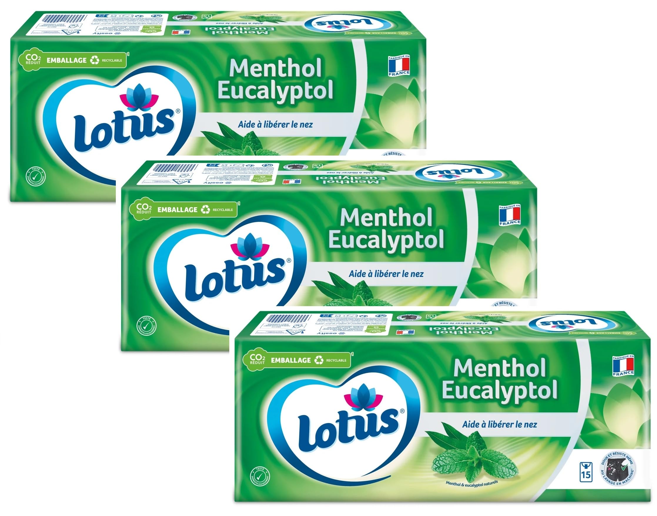 Lotus Menthol Eucalyptus Mouchoirs en étui - paquet de 15 étuis - Lot de 3 - Vendu Par Lot - Offre Spéciale