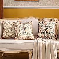 Vista 8 de patdrea Fundas de almohada de diseño floral vintage para sofá, fundas de almohada de lino marrón amarillo con patrón de pájaro y rosa, cojín