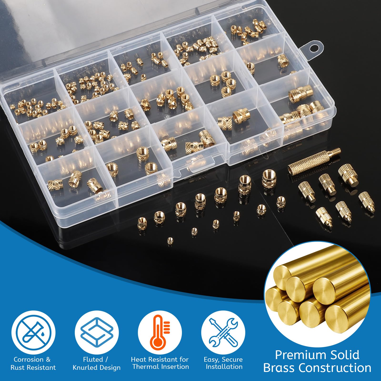 LALAGO 161 Piezas Insertos Roscados, Soldador Estaño con Temperatura Regulable por LED con 152 Piezas Puntas de Soldadura de Latón M2, M3, M4, M5, M6, M8 y 6 Piezas Ayuda para la Fusión