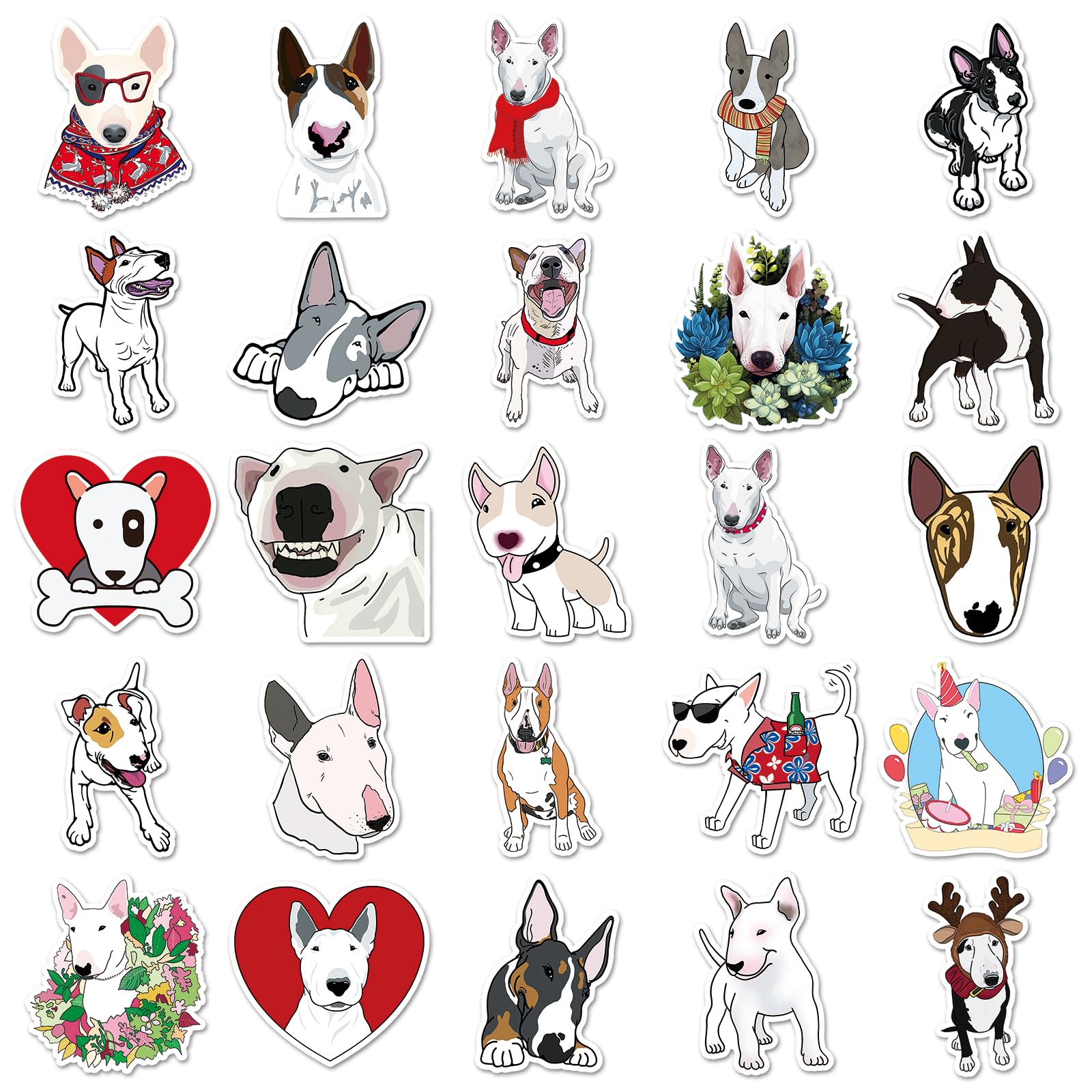 Lot De 50 Autocollants Bull Terrier En Vinyle Imperméable - Déco Laptop, Skate, Gourde (5-8cm) - 12