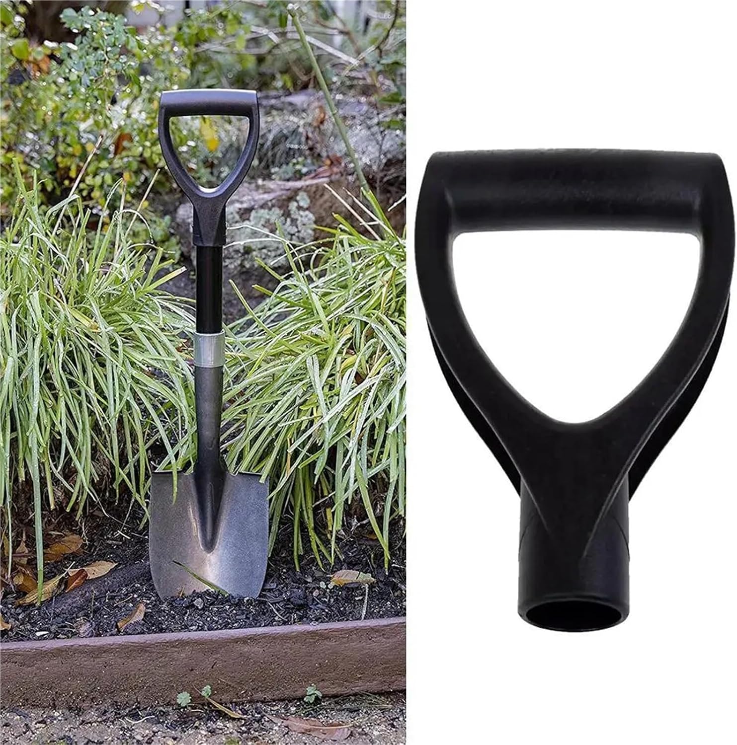Shovel Handle 3pcs D-Shaped Steel Shovel Handle Black Plastic Replacement Accessories for Digging and Raking