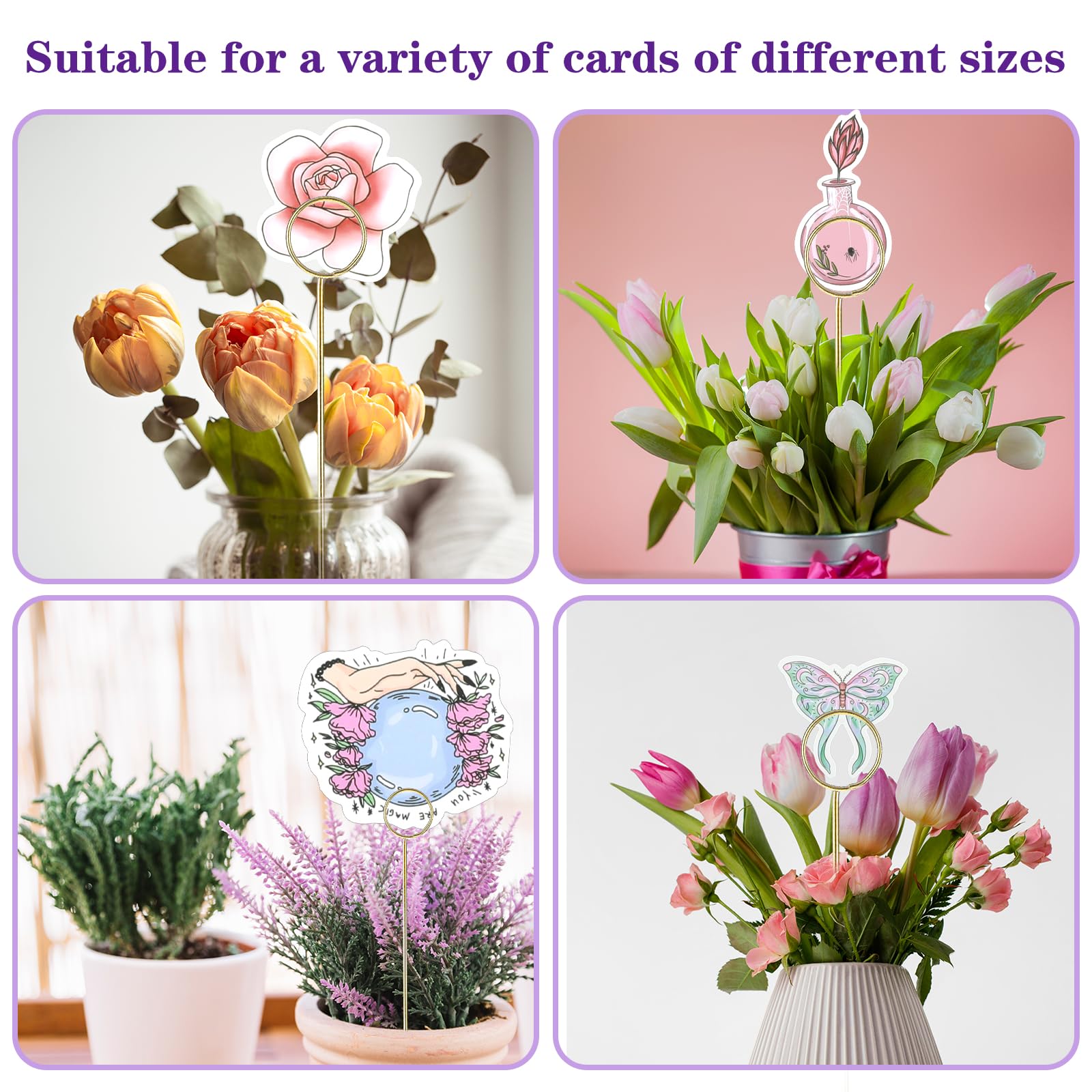 Abeillo 20 Stück Blumen Kartenhalter,Runde Metall Fotohalter,Gold Geschenkkartenhalter,Nummernhalter, Fotoclips, Notiz-/Bildhalter für Hochzeitsfeiern, Blumensträuße, Bastelarbeiten (30.5 cm