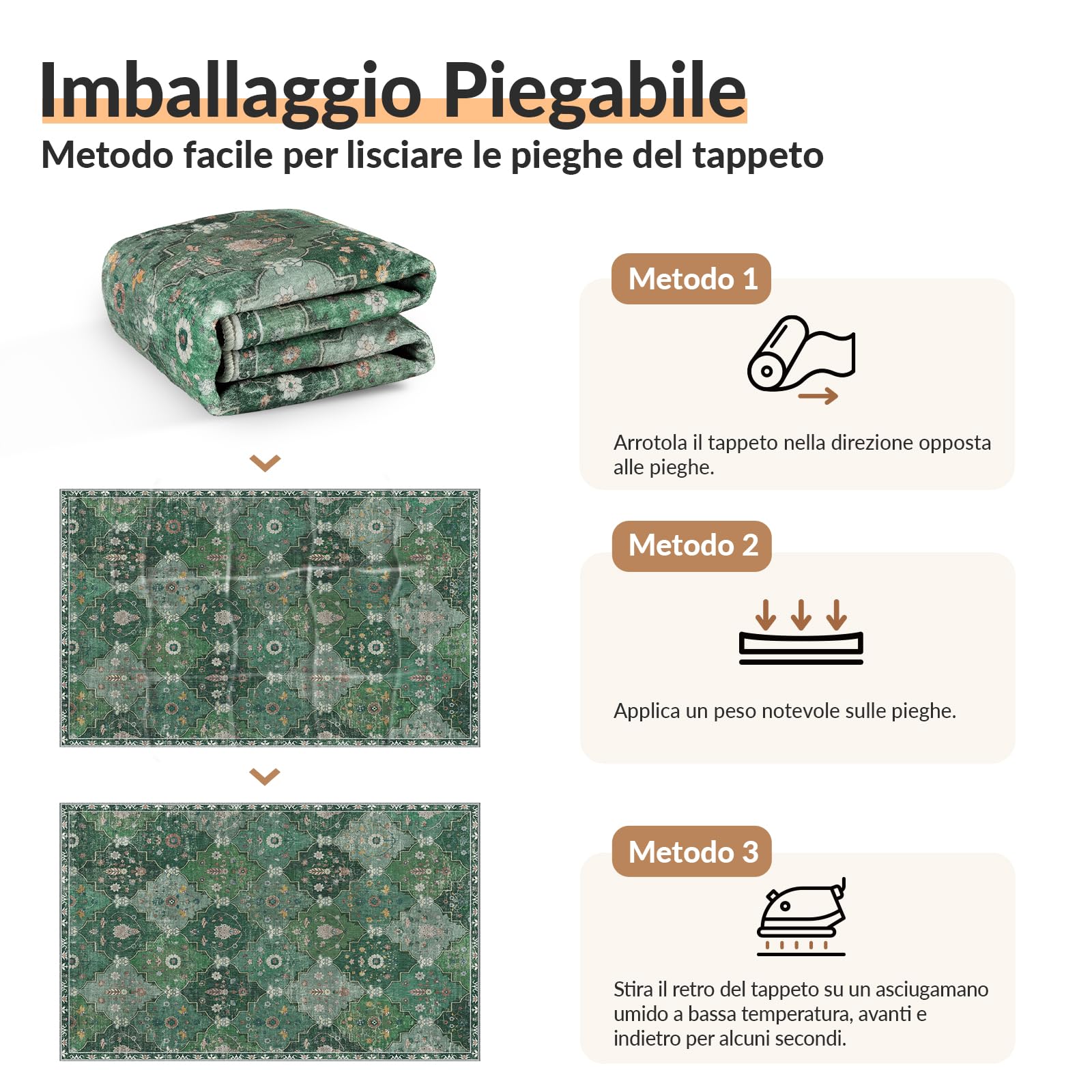 INOVADAY Marocchino Tappeto 90x150 cm Antiscivolo Verde Scuro Verde Scuro
