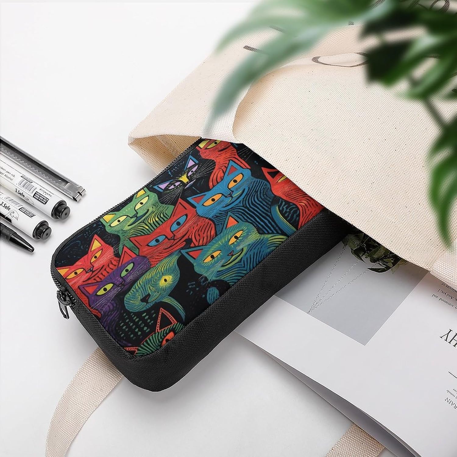 Multicolor Cat Painting Makeup Bag Toiletry Bag Cosmetic Bag image 4