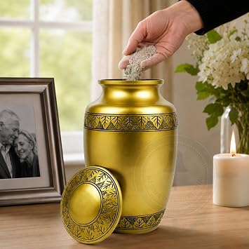 Aluminum Metal Cremation Urns for Ashes & Mortal Remains | Handmade Beautiful Urns for Humans and Pets Antique Autumn Brass [B07HL5KRJY]