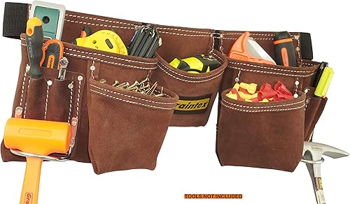 Miniatura 7 de Graintex Cinturón de herramientas de cuero de gamuza profesional de 11 bolsillos, bolsa de herramientas color marrón café, cinturón de correas de 2