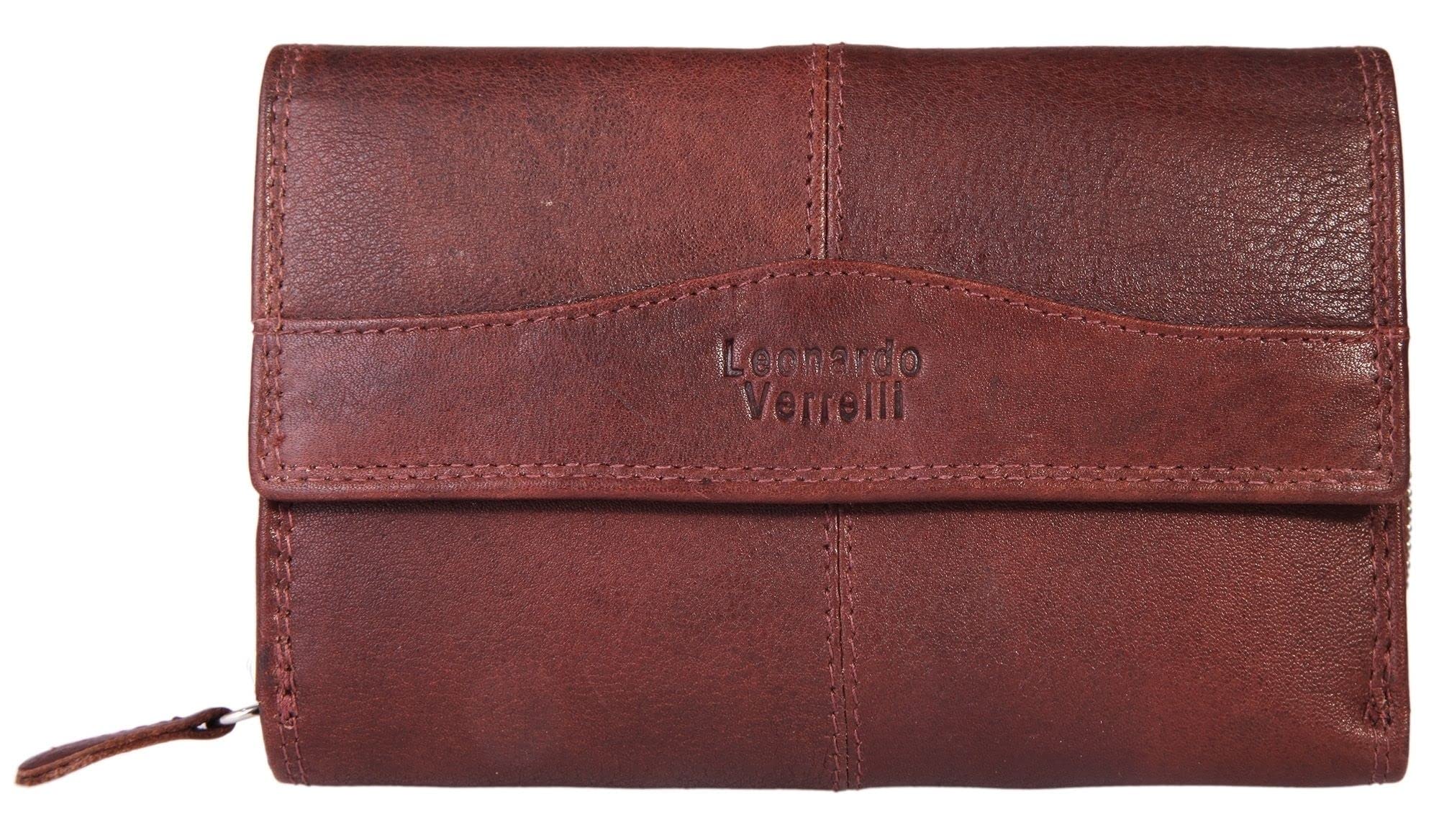 Portfel damski z prawdziwej skóry, zabezpieczenie RFID, 15x10cm - 3000096, brązowy, 15x10, Klasyczny
