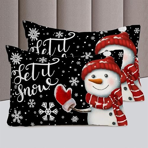 Miniatura 5 de Juego de funda de edredón Queen  Juego de funda de edredón de Navidad de 4 piezas de muñeco de nieve negro, juegos de ropa de cama de copo de nieve