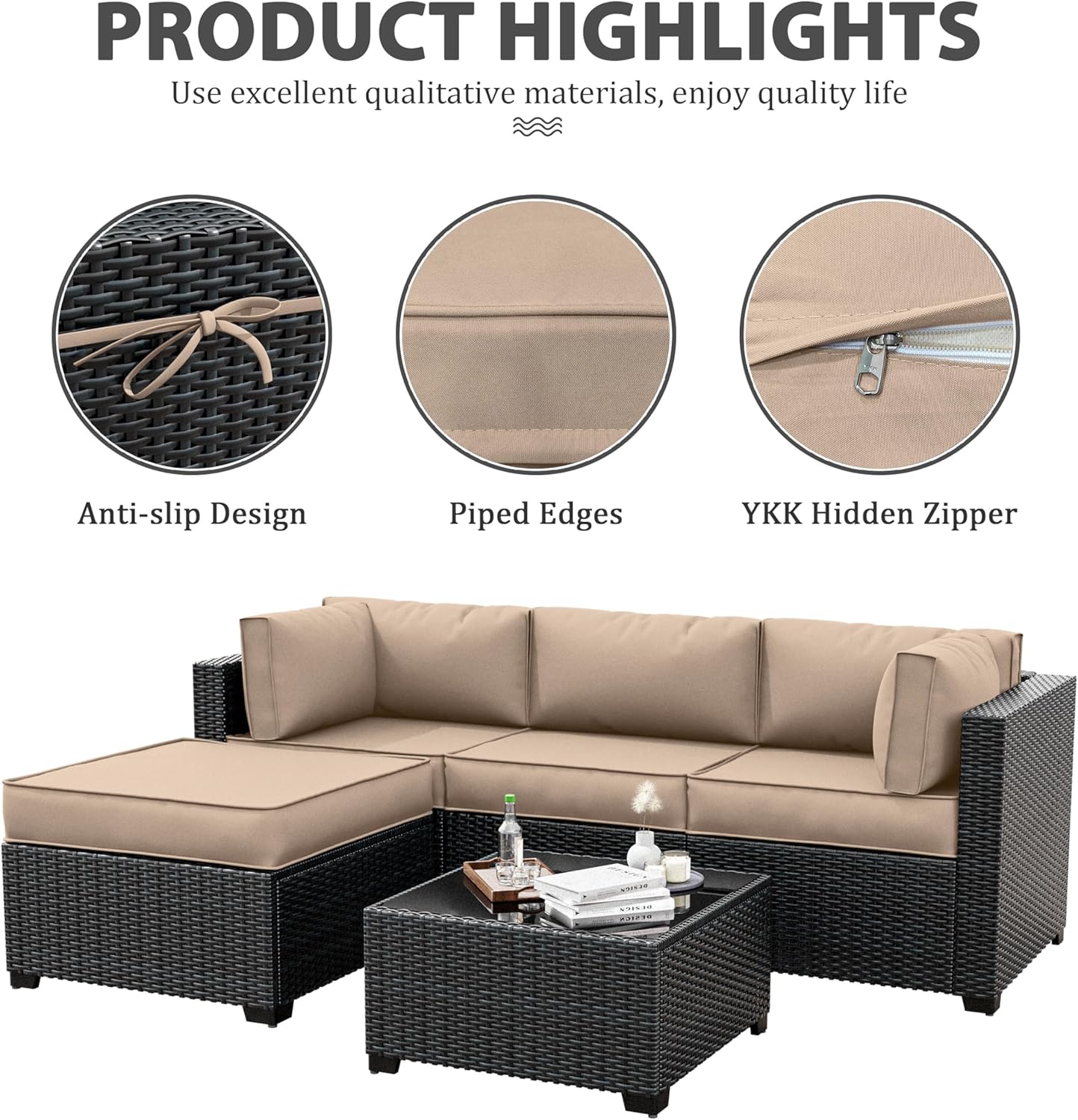 9 Pcs Outdoor Patio Furniture Cushions Covers Replacement Waterproof & Fadeness for 5 Pack Outdoor Couch Cushions Covers Set,Covers Only