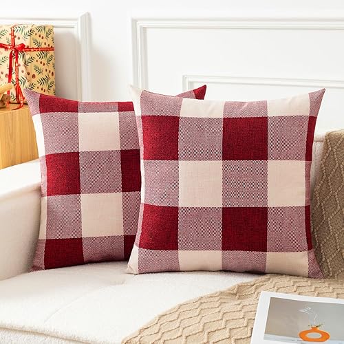 UGASA - Juego de 2 fundas de almohada clásicas a cuadros de lino a cuadros retro, decorativas, para sofá, cama, vacaciones, 24 x 24 pulgadas,