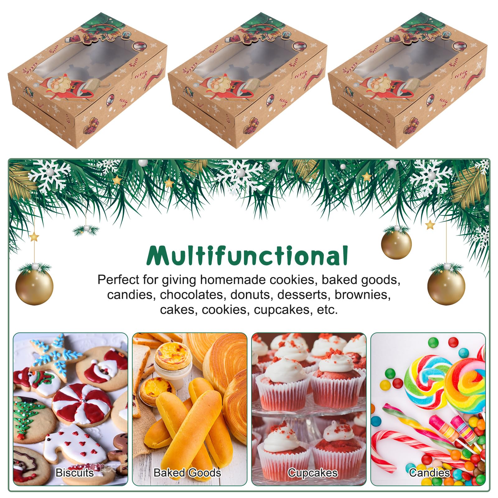 Fippy 20PCS Christmas Cupcake Boxes 6 Hole, Christmas Cake Boxes Gift Boxes Cookies Boxes with Window - Image 4