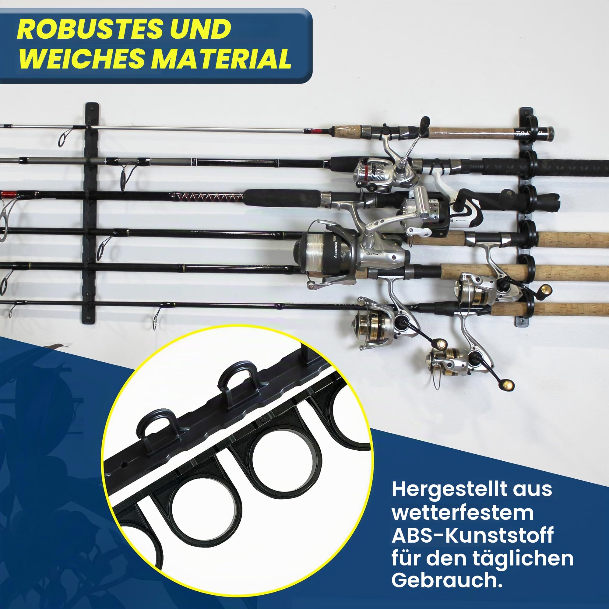 Rush Creek Creations, Decken-Angelrutenhalter für 6 Ruten, Angelrutenhalter zur Garagenorganisation und Wandaufbewahrung, für Angelrollen, Angelausrüstung und Angelzubehör (2 horizontale Halterungen)
