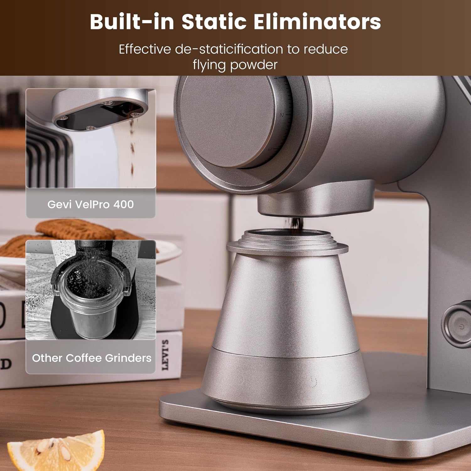 Gevi VelPro 400 Single Dose Espresso Grinder with Variable Speed, Stepless Adjustment, 64mm Titanium Flat Burr & Single Dosing Cup, Coffee Bean Grinder for Drip, French Press & Cold Brew-Silver