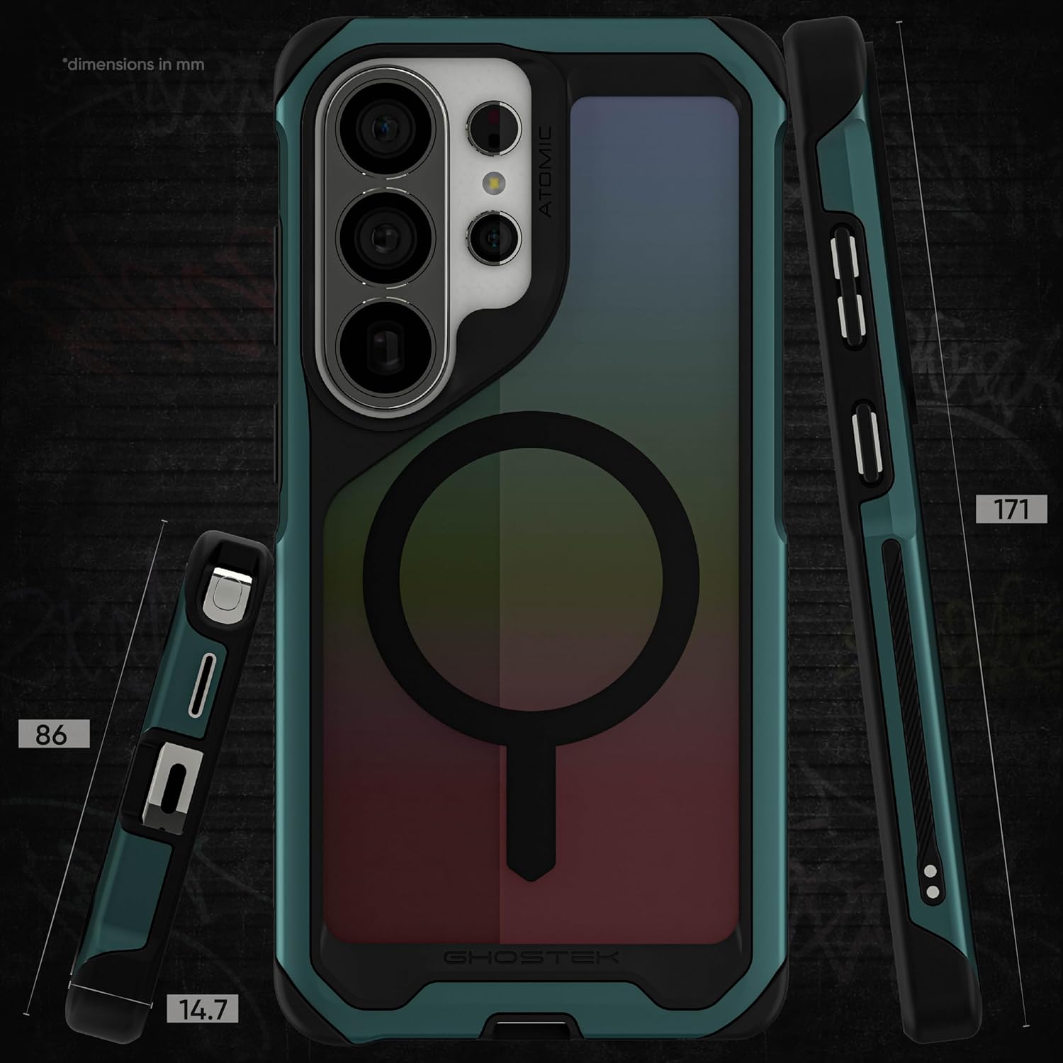 Ghostek Atomic Slim Galaxy S26 Ultra MagSafe Case, Magnetic Clear Heavy Duty Metal Phone Cover Compatible with Samsung S26Ultra 2026 (6.9") (Green)