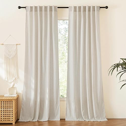 RYB HOME Cortinas traslúcidas de lino para sala de estar, dormitorio, pestaña trasera de 84 pulgadas, decoración rústica bohemia para comedor,