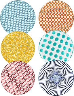 Ceramic Dinner Plates Set - 10.5 Inch Large Porcelain Serving Dishes for Steak Pasta Salad Pancakes Pizza - Scratch Resistant Microwave Oven Dishwasher Safe - Set of 6 - Assorted Colors
