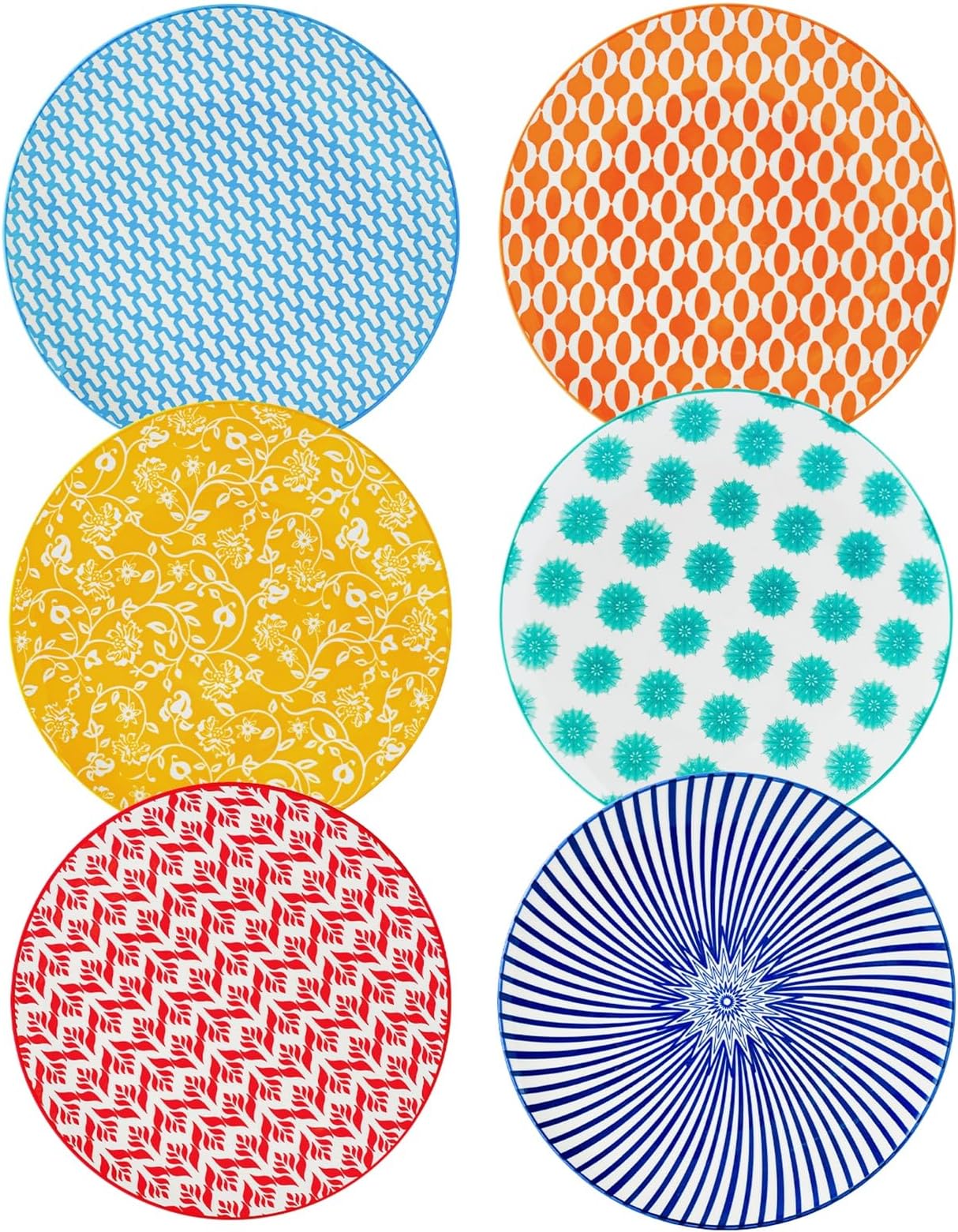 Ceramic Dinner Plates Set - 10.5 Inch Large Porcelain Serving Dishes for Steak Pasta Salad Pancakes Pizza - Scratch Resistant Microwave Oven Dishwasher Safe - Set of 6 - Assorted Colors