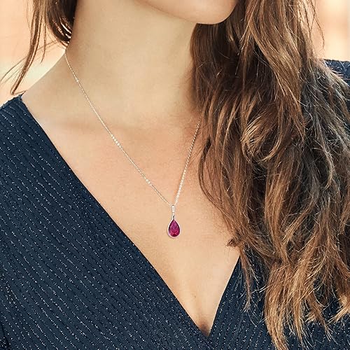 Miniatura 6 de Gem Stone King Collar con colgante de rubí creado en rojo de plata de ley 925 para mujer 910 unidades en forma de pera de 0630 x 0472in con cadena