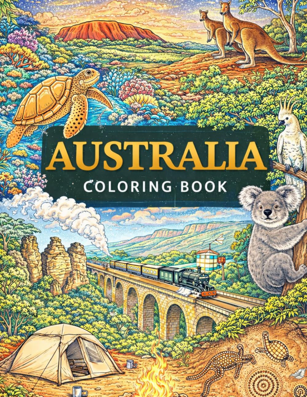Australia Coloring Book for Adults: Australian Animals, Landscapes and Travel Scenes for Relaxation and Mindful Coloring