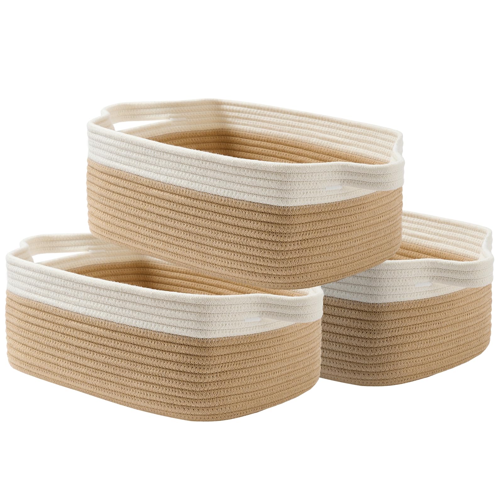 KALLAX Small Woven Basket, 14 x 10 x 5.6 Inches, Small Storage Baskets for Organizing, Gift Baskets Empty, Cute Rope Shelf Closet Storage Bins for Shelves, Dog Toy Basket, White &amp; Brown