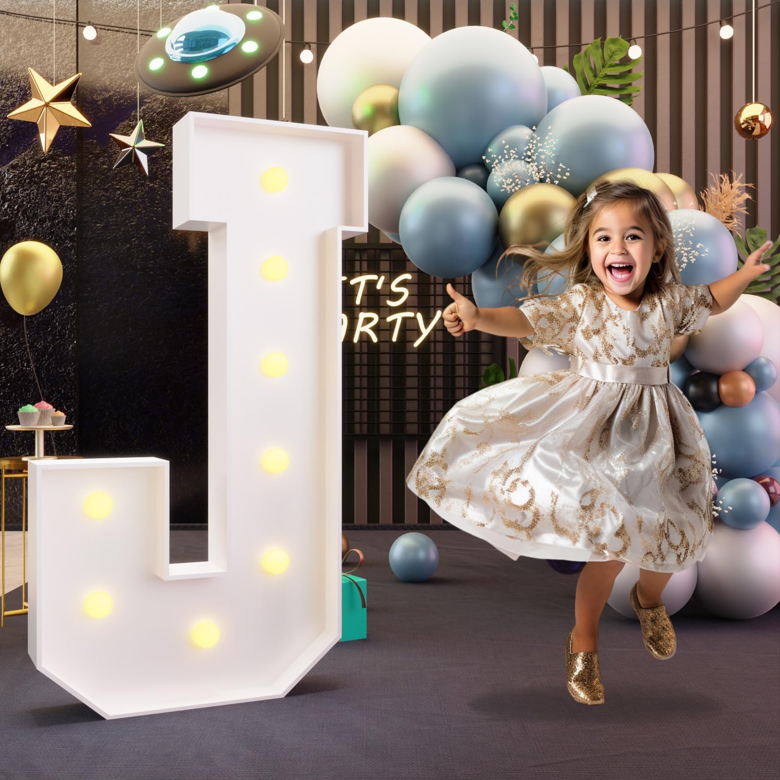 imprsv Marquee Light Up Letter J, 3FT Party Decoration Kit for Birthday, Baby Shower, Wedding