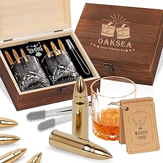 Gifts for Men Dad Husband, Christmas Anniversary Birthday Gifts for Him Boyfriend, Reusable Stainless Steel Whiskey Stones and Whiskey Glasses Set, Cool Burbon Scotch Cocktail Set Gifts