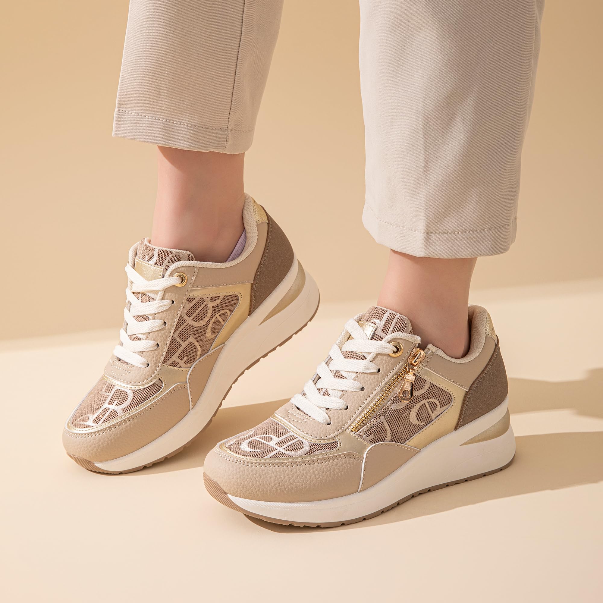 JOMIX Scarpe da Ginnastica Donna con Zeppa Sneakers Casual Comode e alla Moda con Cerniera Laterale Traspiranti e Leggere da Camminata e Passeggio