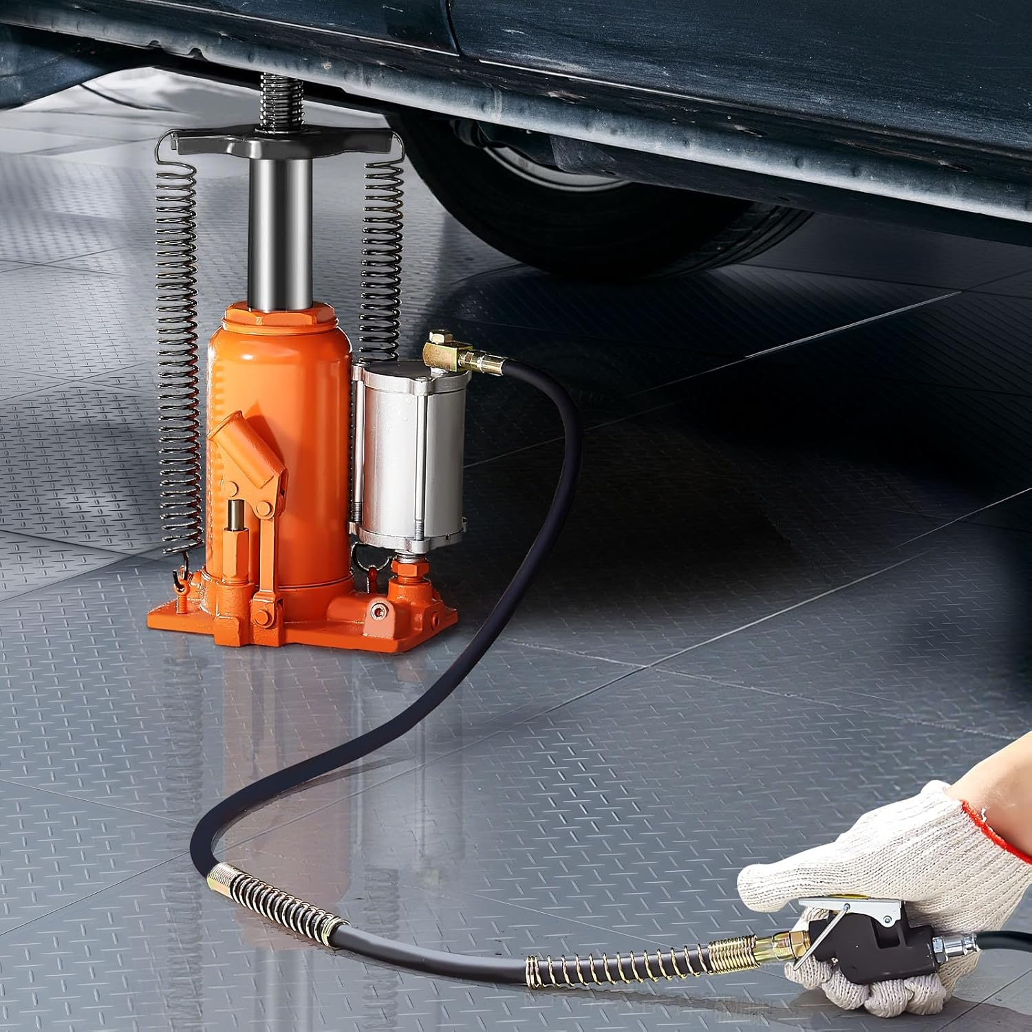 VEVOR Air Hydraulic Bottle Jack, 20 Ton/40000 LBS All Welded Bottle Jack, 10.4-19.7 inch Lifting Range, Manual Handle and Air Pump, for Car, Pickup, Truck, RV, Auto Repair, Industrial Engineering 20T Pneumatic Type