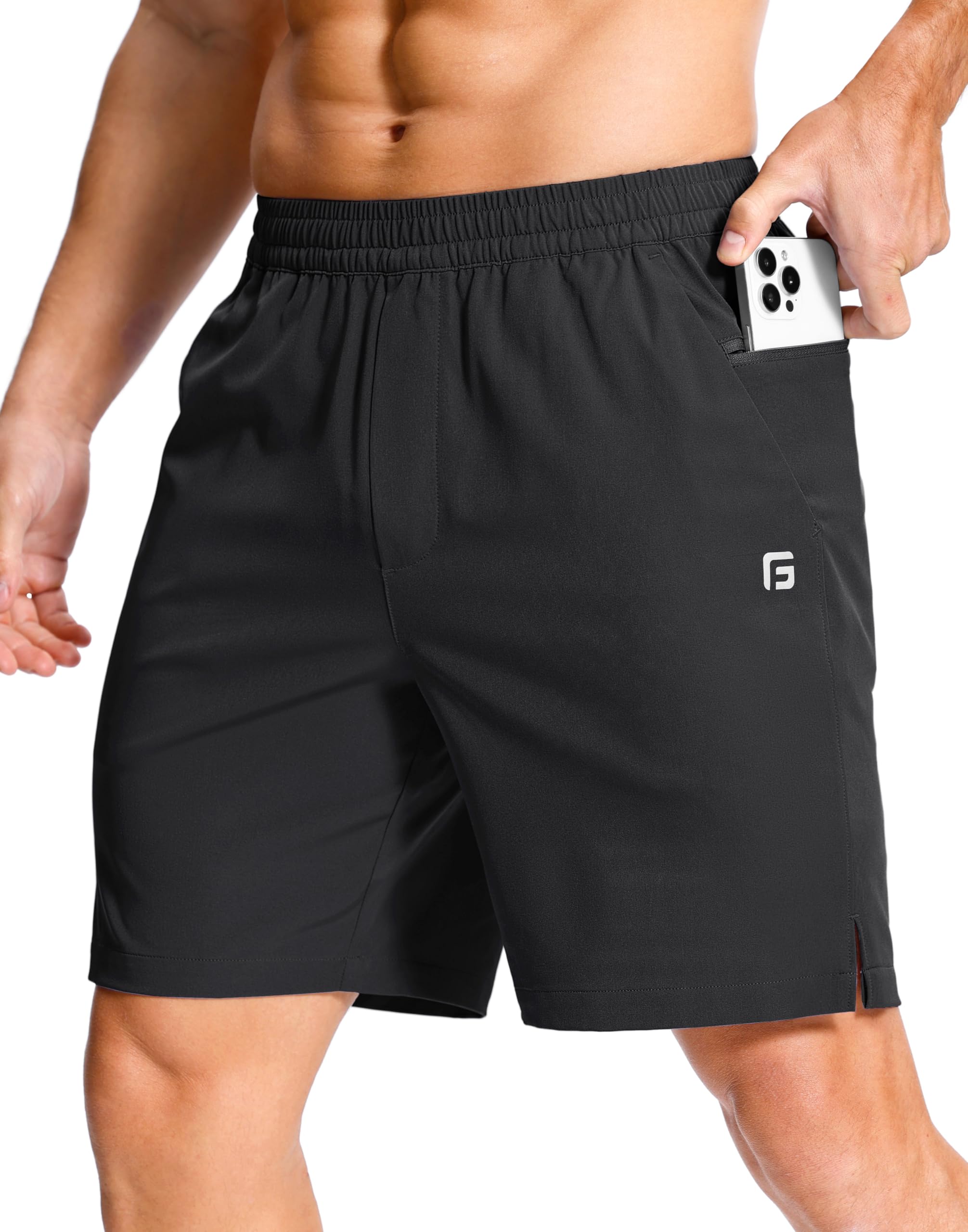GGJ Men's Lightweight Athletic Shorts with 2 Zipper Pockets 7"/5"/9" Gym Workout Running Quick Dry Tennis Shorts for Men