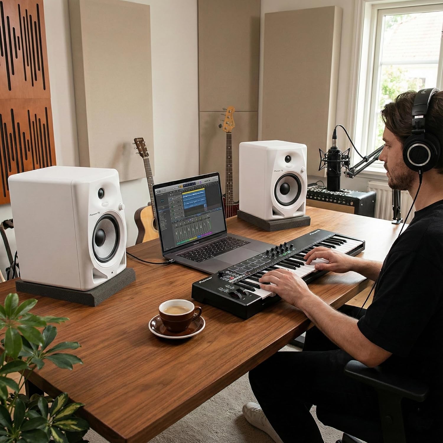 Pioneer DM-50D 5-inch White Desktop Monitor Bundle with Headphones, Laptop Stand, and Austin Bazaar Polishing Cloth