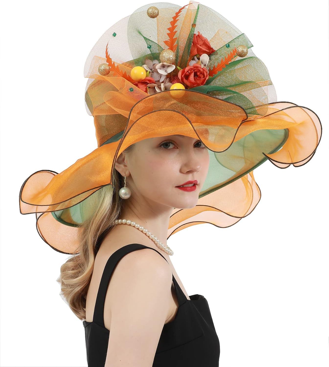 ORIDOOR Women Organza Fascinator Church Derby Hat Floral Tea Party Wedding Hat