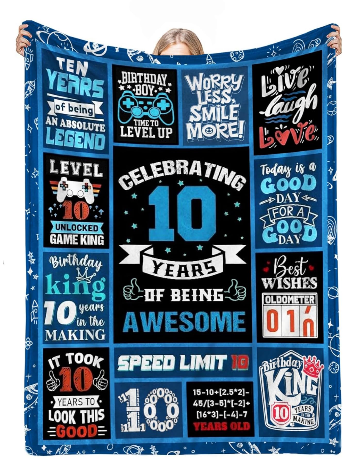 Couverture 10 ans garçon : plaid anniversaire 150x230 cm pour lit