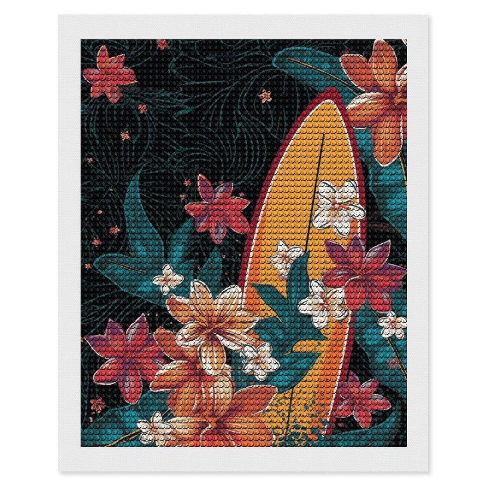 DWVTSLH Surfboard and Flowers Diamond Painting Kits for Adults, Personalized Diamond Photo Art Full Drill, DIY 5D Diamond Art Painting Kits for Beginners, Home Wall Decor 16"x20"