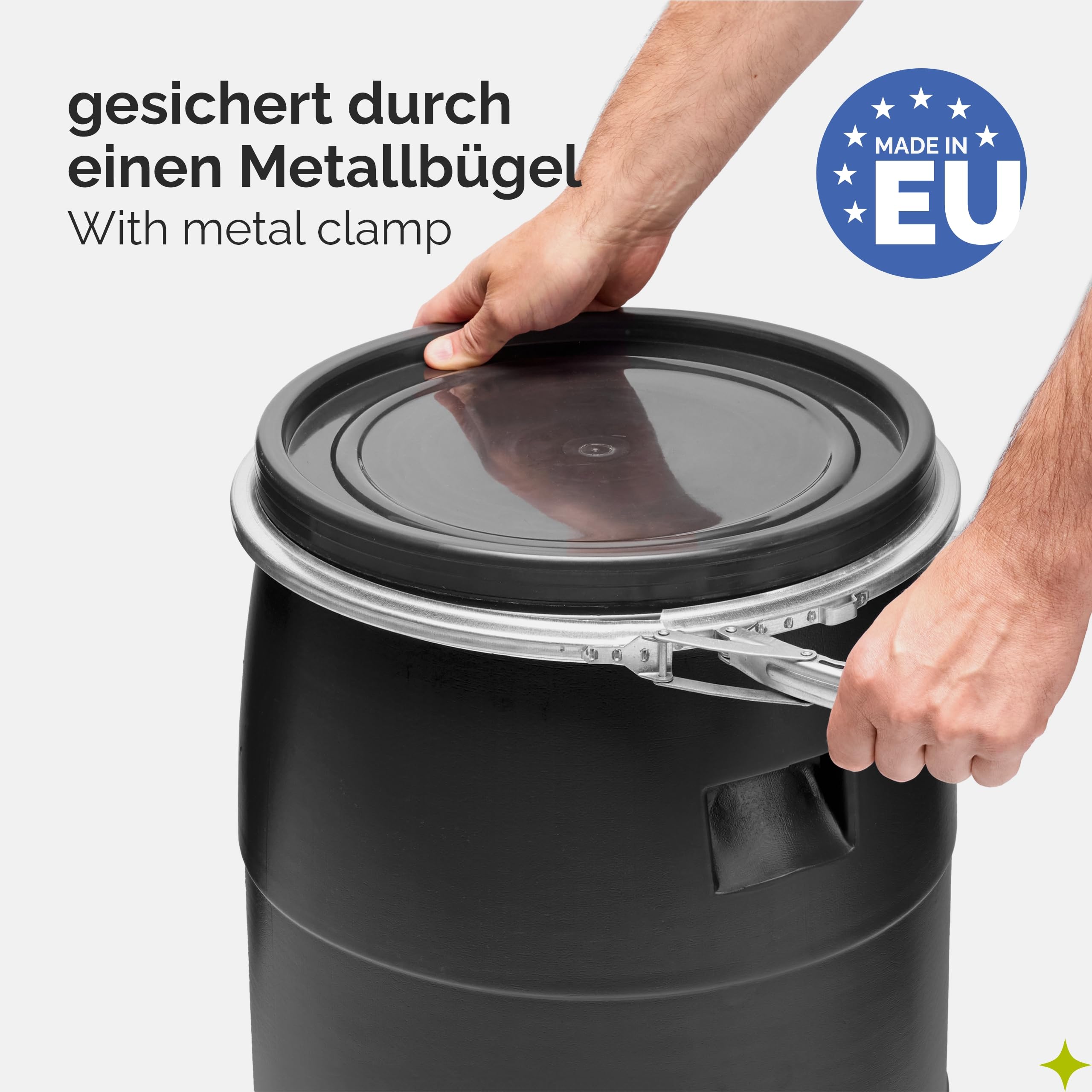 Garronda 60 Liter Deckelfass Weithalsfass aus HDPE Regenfass für Garten Fass 60l Wassertonne Futtertonne Wasserbehälter Universalfass Wasserfass Lebensmittelfass Wassertank GD-0078 Schwarz