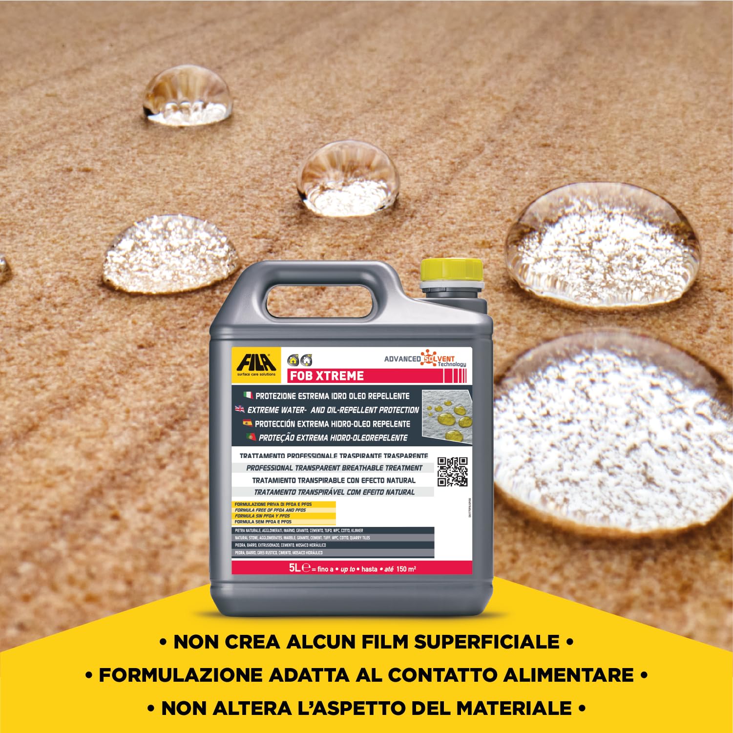 FILA Surface Care Solutions, FOB XTREME, Protettivo Antimacchia Traspirante ad Alta Performance, Blocca l'Assorbimento di Sostanze Oleose, Grasse (oli, sapone, shampoo), Colorate e Acqua, 5L