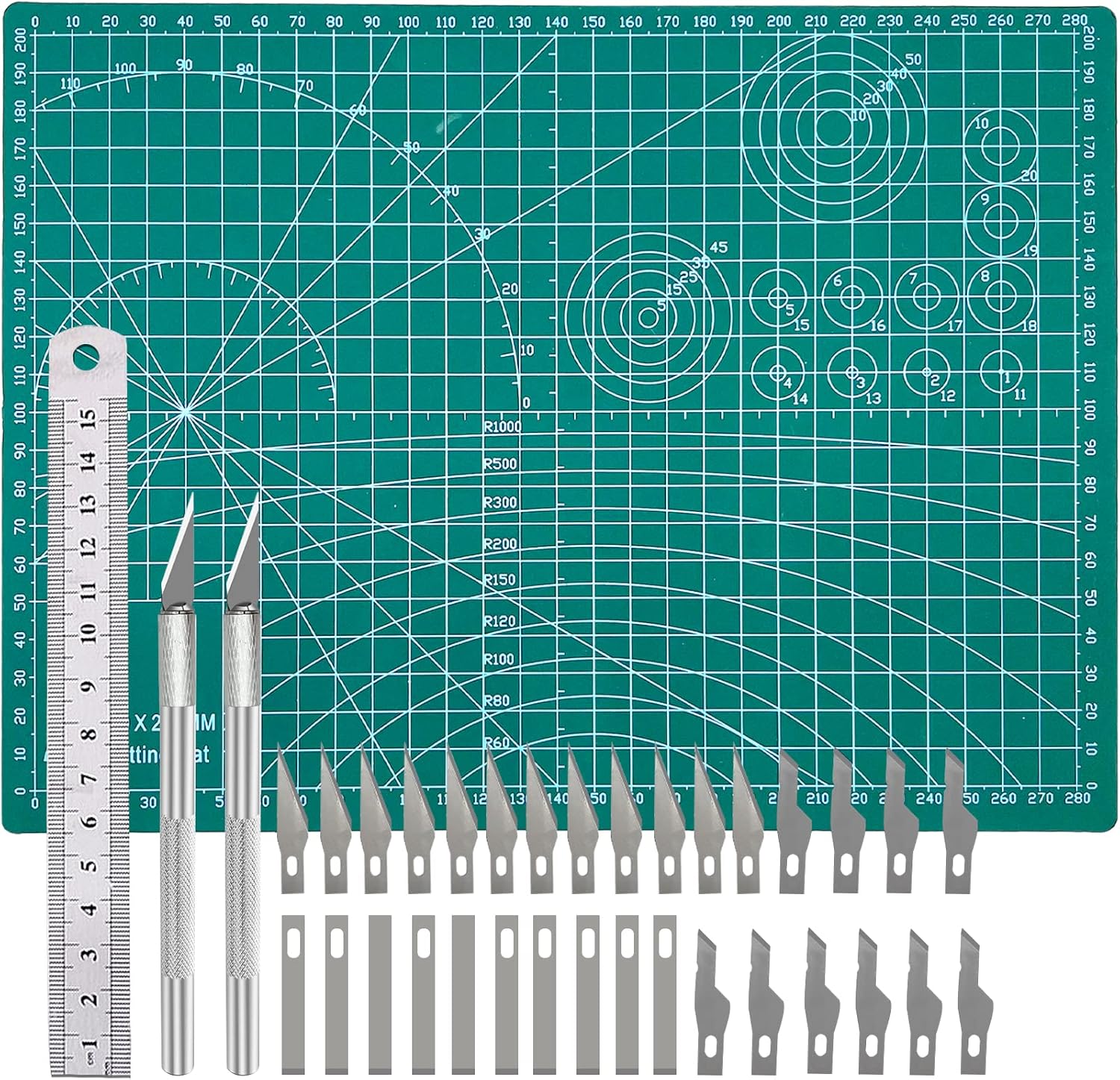 34 PCS Precision Carving Craft Hobby Knife Set and A4 Cutting Mat Set,Art Blade Cutting Exacto
