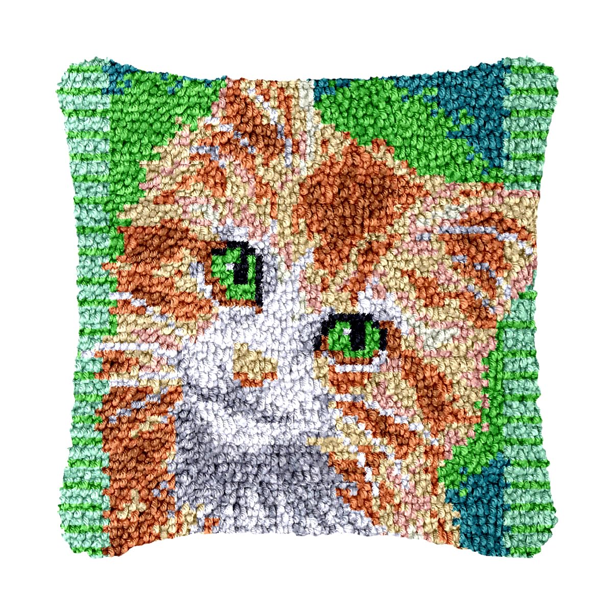 bositigo Cat Latch Hook Pillow Kit for Adults &amp; Kids, DIY Pre-Printed Canvas Craft, 17x17 Inch Decorative Cover for Sofa Cushions, Bedroom Decor (Cat Pattern 19)