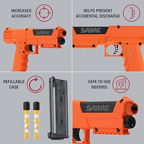 Miniatura 2 de SABRE Paquete de lanzador de autodefensa en espray de pimienta, kit de defensa de seguridad para el hogar, pistola de pimienta con 7 proyectiles de