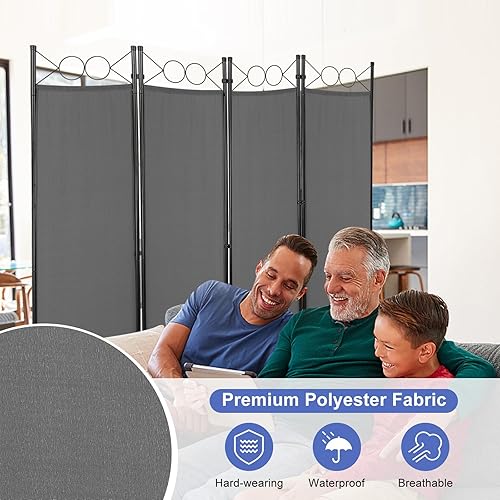 Miniatura 10 de BLKMTY Divisores de habitación, 4 paneles plegables de privacidad de 5.6 pies, marco de acero, panel plegable, espacio independiente, muebles